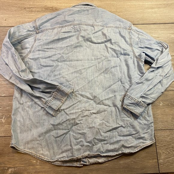 Levi Strauss Signature Premium Shirt Denim Cotton XL Light Wash Pearl Snap - Picture 6 of 8